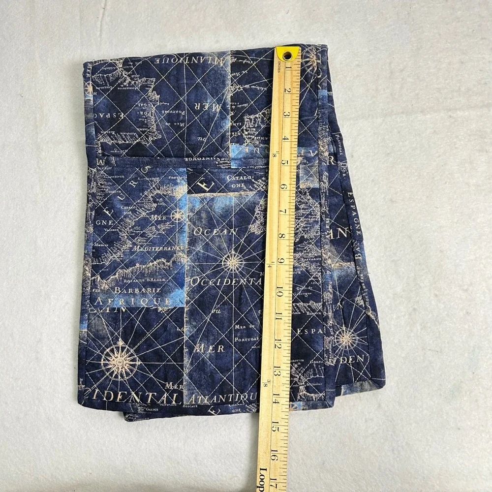 Dark Academia Vintage‎ Inspired OS Blue Gold Nautical Map Quilted Table Runner